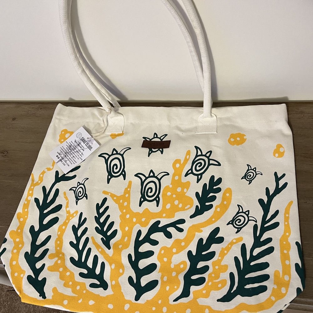 Stylish Cream Tote with Yellow and Green Accents